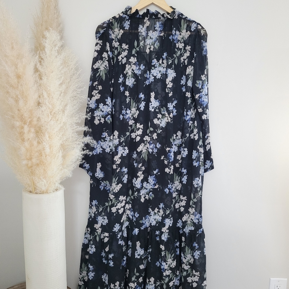 H&M Long Chiffon Ruffle Floral Dress Black Sz xs - Picture 6 of 6